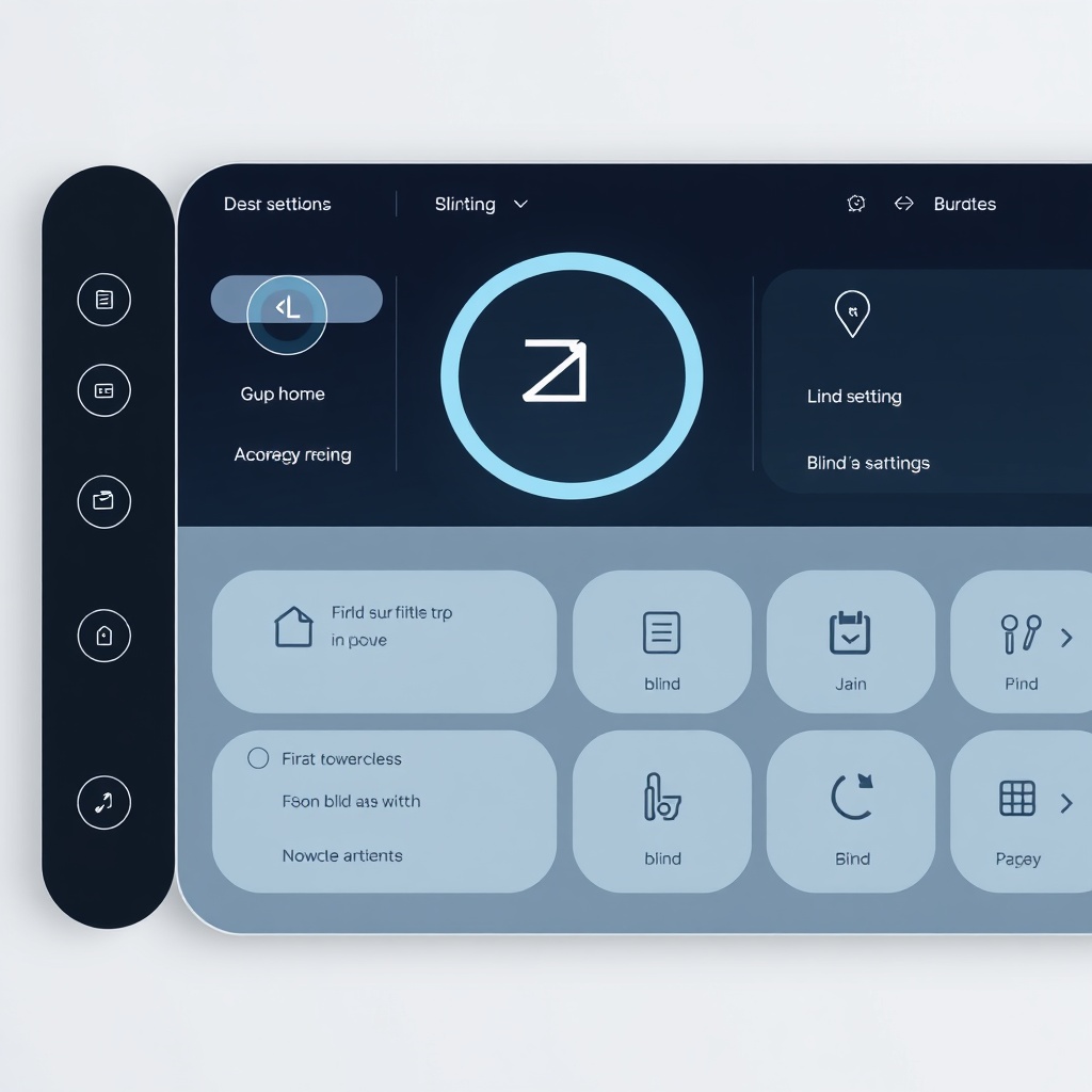 <clean photorealistic illustration of a smart home control dashboard showing blind setting